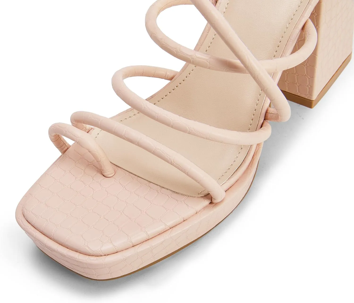 Rilista Women's Chunky Heels Strappy Platform Square Toe Block Heeled Sandals Slip On Mules