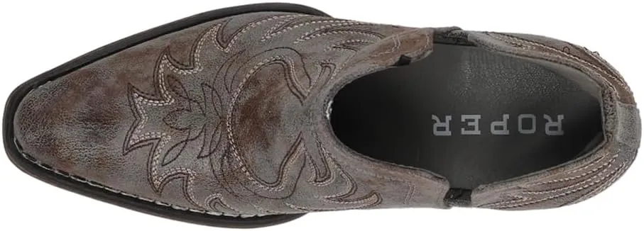 ROPER Womens Ava Embroidered Snip Toe Casual Boots Ankle Low Heel 1-2" - Grey