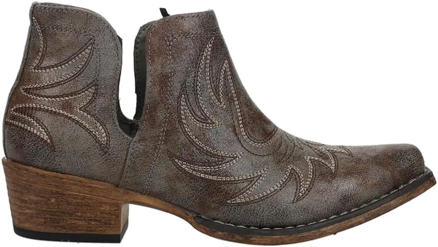ROPER Womens Ava Embroidered Snip Toe Casual Boots Ankle Low Heel 1-2" - Grey