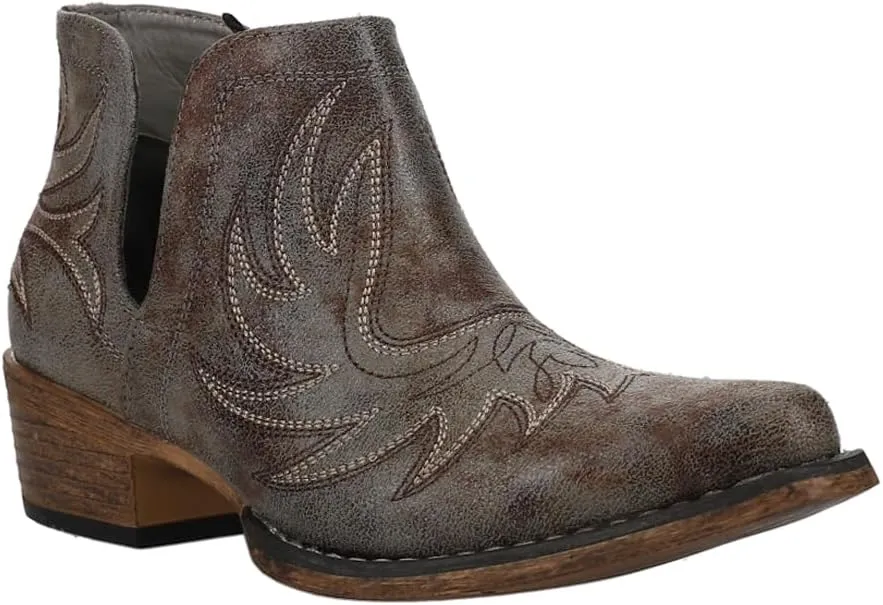 ROPER Womens Ava Embroidered Snip Toe Casual Boots Ankle Low Heel 1-2" - Grey