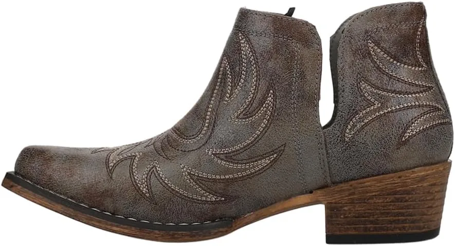 ROPER Womens Ava Embroidered Snip Toe Casual Boots Ankle Low Heel 1-2" - Grey