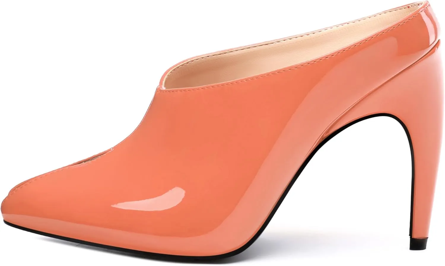 ROSERWISH Heeled Mules for Woman High Heel Mules Slip on Casual Slide Mules Square Toe Stiletto Heels Patent Comfortable Fashion Dress Shoes