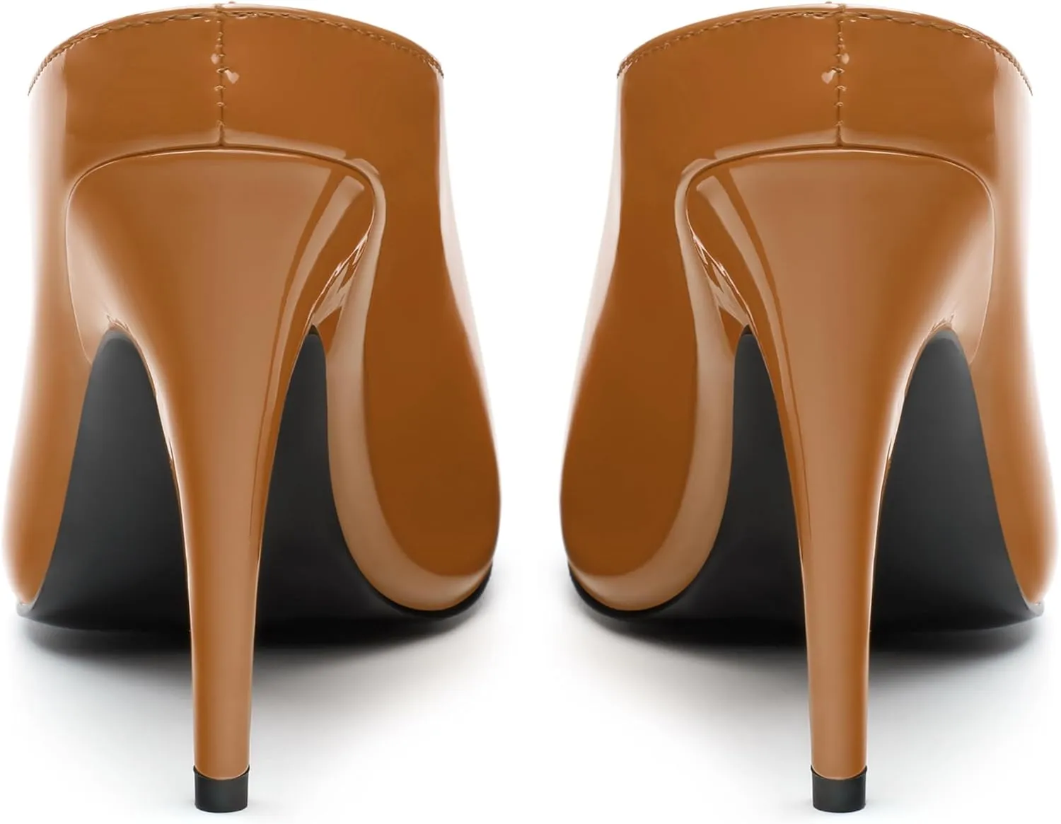 ROSERWISH Heeled Mules for Woman High Heel Mules Slip on Casual Slide Mules Square Toe Stiletto Heels Patent Comfortable Fashion Dress Shoes
