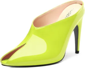 ROSERWISH Heeled Mules for Woman High Heel Mules Slip on Casual Slide Mules Square Toe Stiletto Heels Patent Comfortable Fashion Dress Shoes