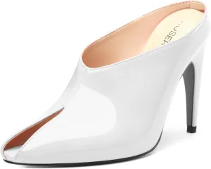 ROSERWISH Heeled Mules for Woman High Heel Mules Slip on Casual Slide Mules Square Toe Stiletto Heels Patent Comfortable Fashion Dress Shoes