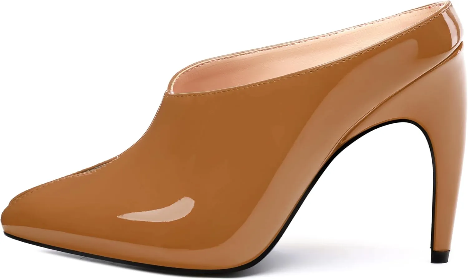 ROSERWISH Heeled Mules for Woman High Heel Mules Slip on Casual Slide Mules Square Toe Stiletto Heels Patent Comfortable Fashion Dress Shoes