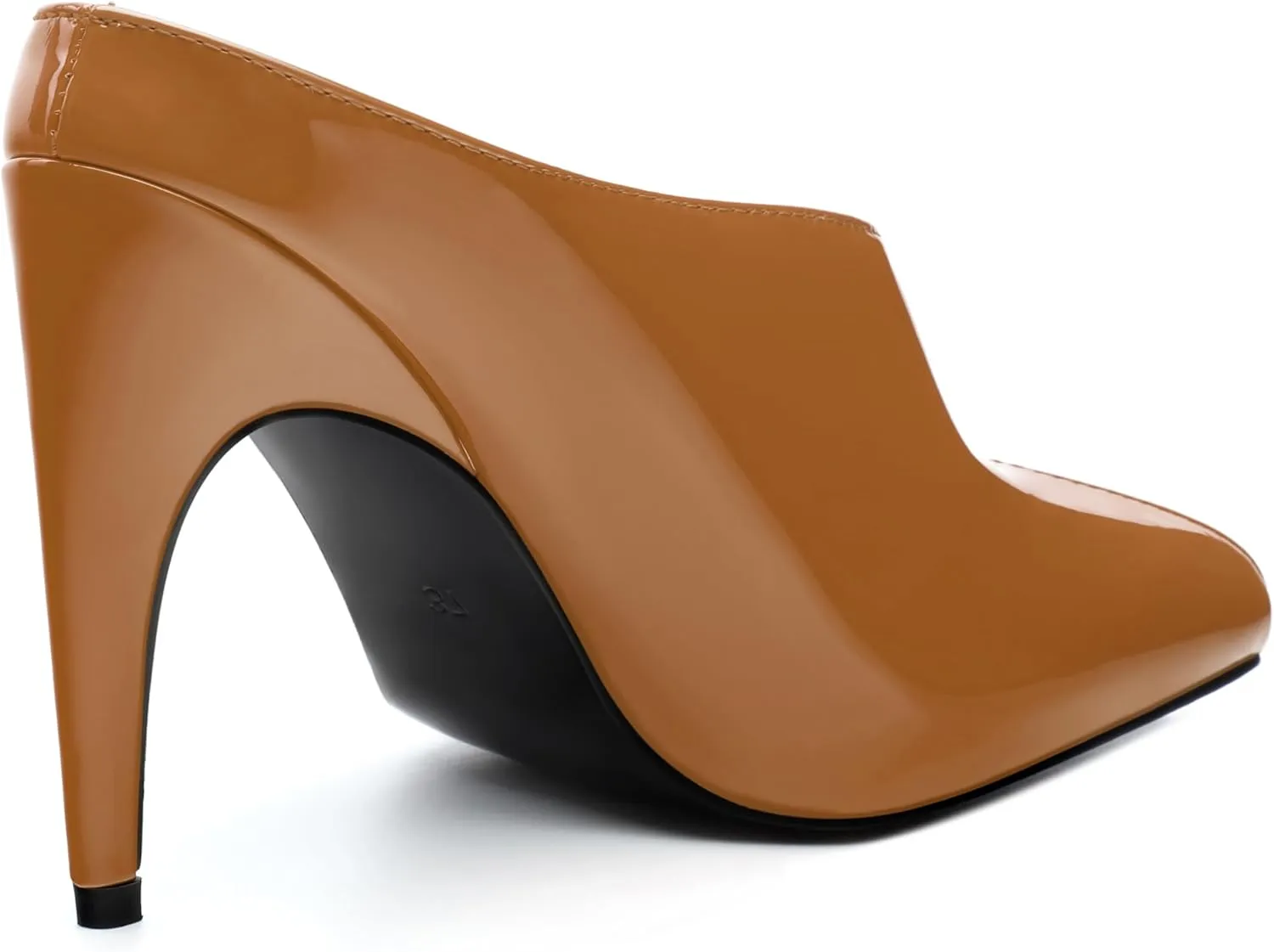 ROSERWISH Heeled Mules for Woman High Heel Mules Slip on Casual Slide Mules Square Toe Stiletto Heels Patent Comfortable Fashion Dress Shoes