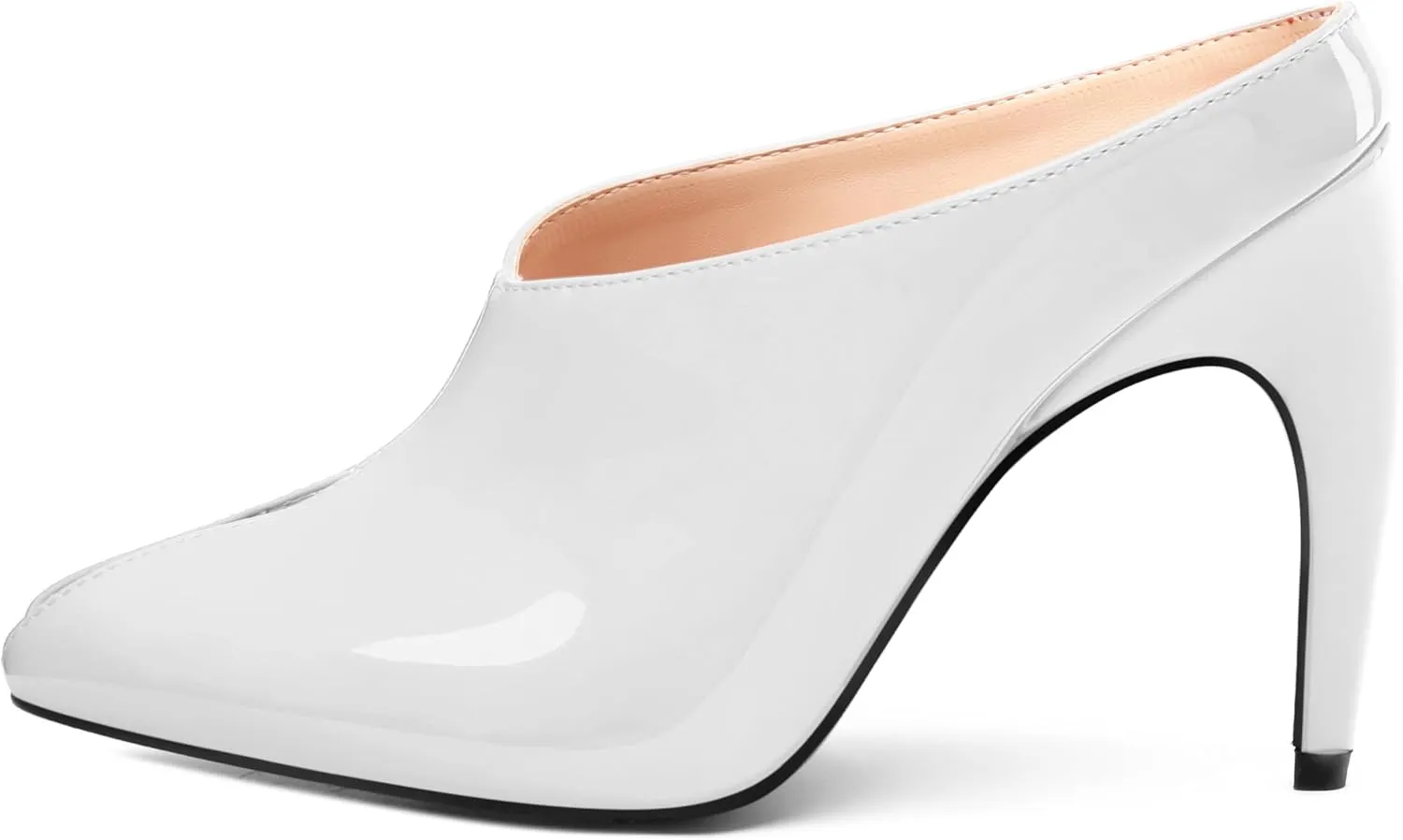 ROSERWISH Heeled Mules for Woman High Heel Mules Slip on Casual Slide Mules Square Toe Stiletto Heels Patent Comfortable Fashion Dress Shoes