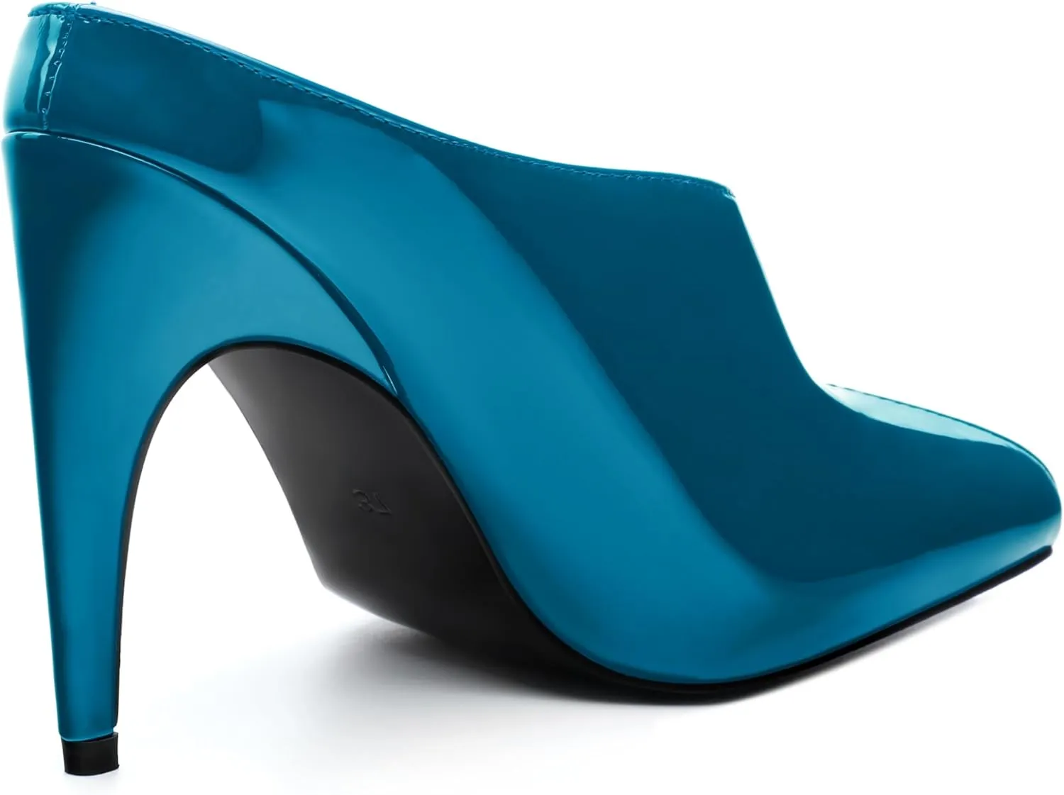 ROSERWISH Heeled Mules for Woman High Heel Mules Slip on Casual Slide Mules Square Toe Stiletto Heels Patent Comfortable Fashion Dress Shoes