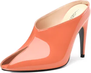 ROSERWISH Heeled Mules for Woman High Heel Mules Slip on Casual Slide Mules Square Toe Stiletto Heels Patent Comfortable Fashion Dress Shoes