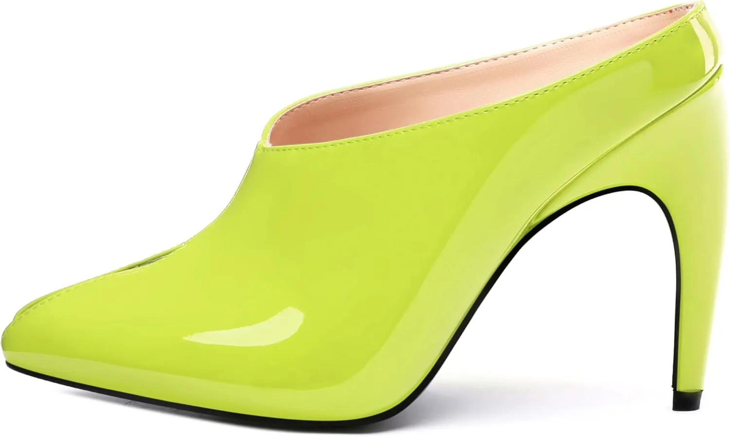 ROSERWISH Heeled Mules for Woman High Heel Mules Slip on Casual Slide Mules Square Toe Stiletto Heels Patent Comfortable Fashion Dress Shoes