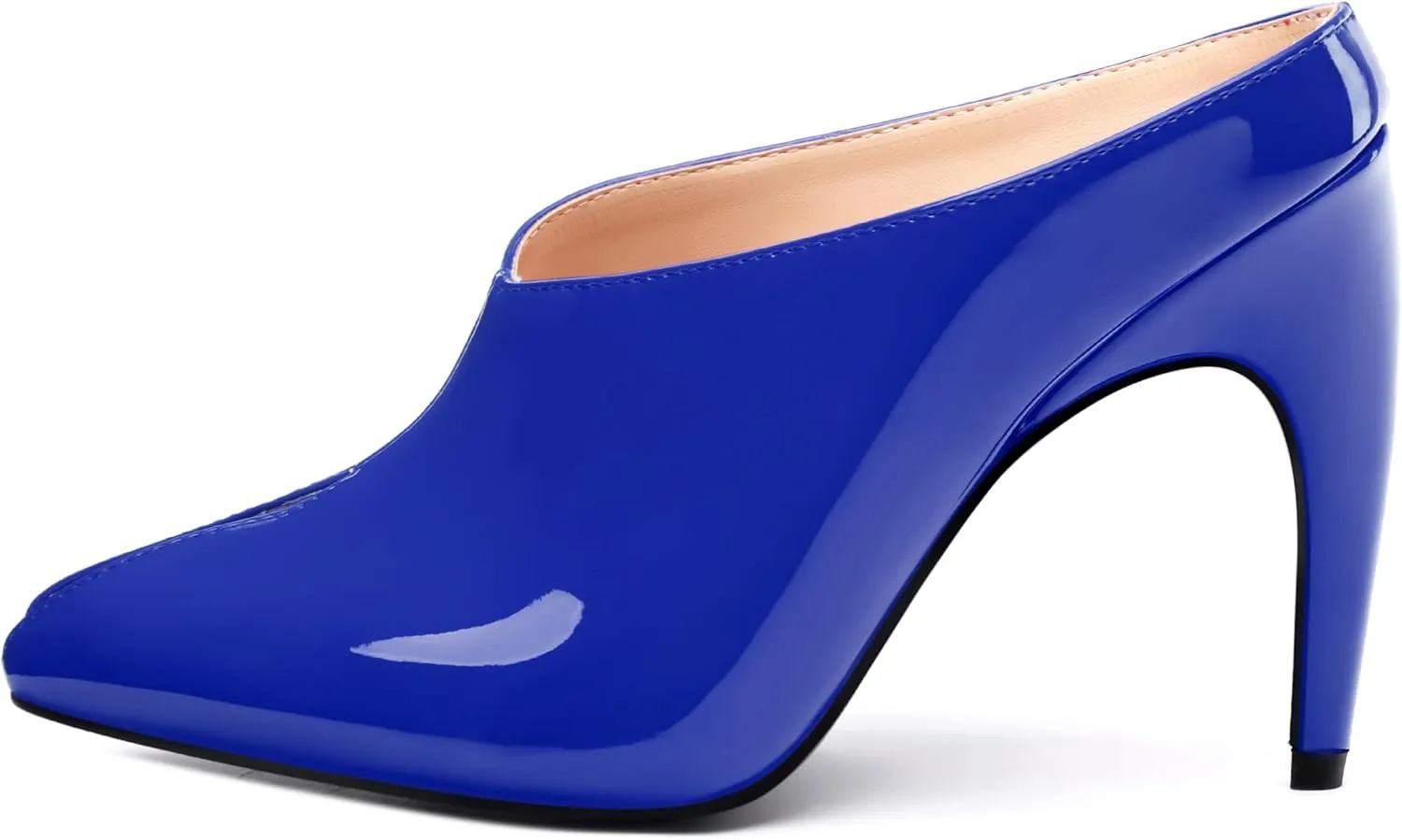 ROSERWISH Heeled Mules for Woman High Heel Mules Slip on Casual Slide Mules Square Toe Stiletto Heels Patent Comfortable Fashion Dress Shoes