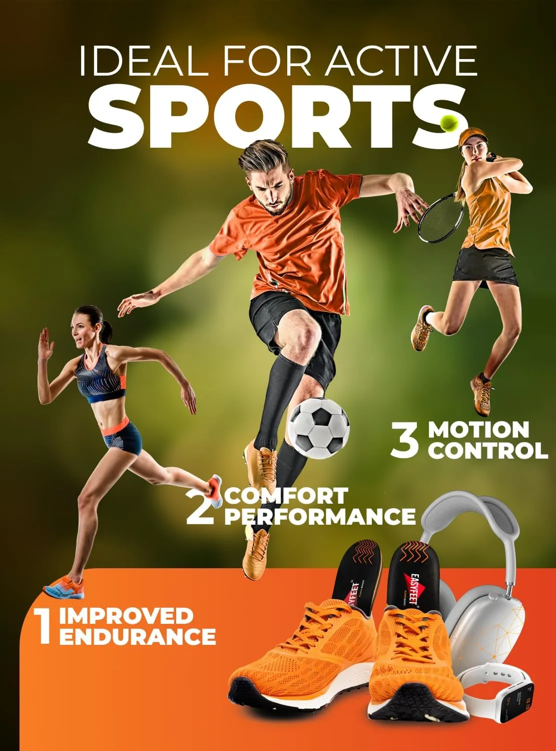 Running Athletic Shoe Insoles Men Women - Sport Insole - Shock Absorption Inserts - Walking Hiking Hockey Tennis Basketball - Orthotic Comfort Cushions Inserts Sneakers