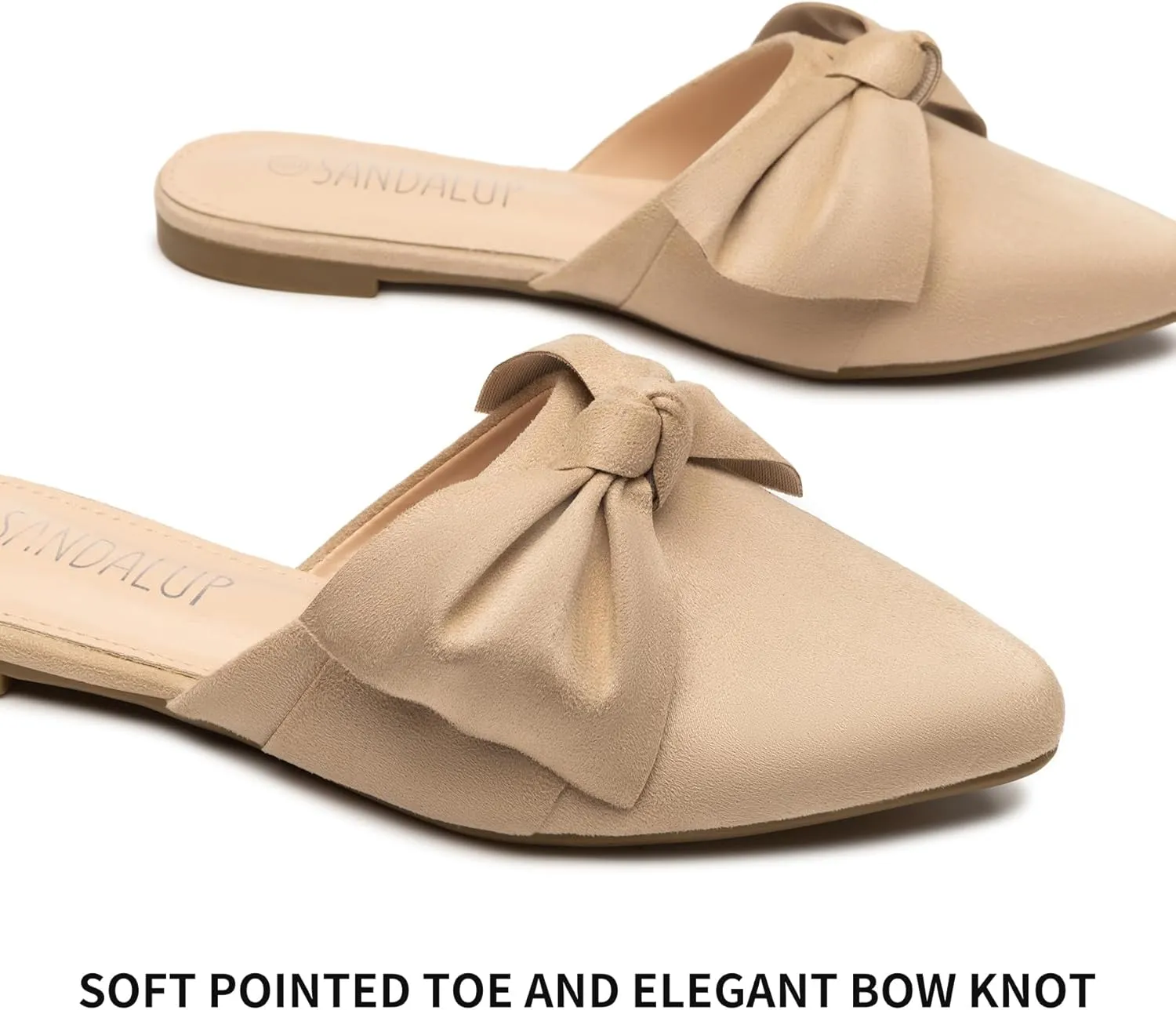 SANDALUP Mules for Woman, Women's Mules, Closed Pointed Toe Backless Loafer Shoes, Cute Bow Women's Mules, Slip On Mules Flats Shoes for Work Business Casual Shoes