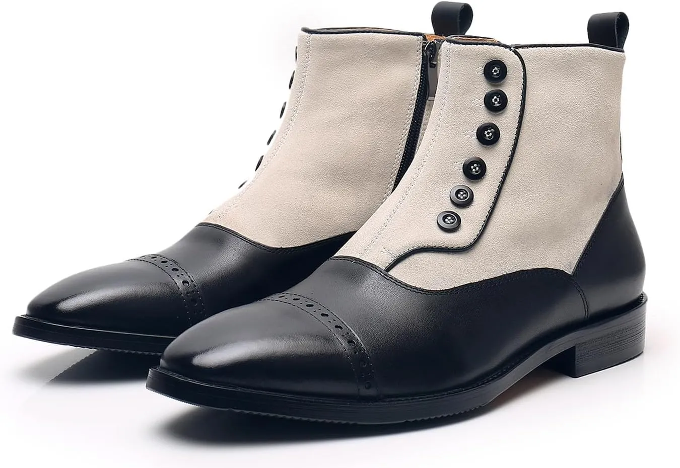 Santimon Men's Chelsea Boots Formal Dress Suede Ankle Boots Fashion Row of Buttons Two Tnoe Zipper Cowboy Boots Prom Wedding Business Casual Tuxedo Chukka Boots for Men