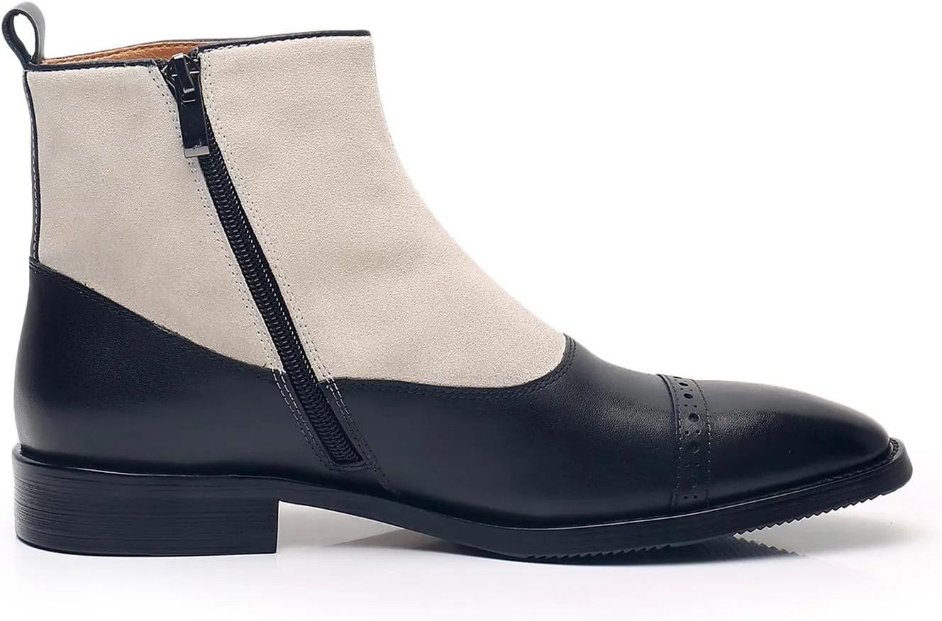 Santimon Men's Chelsea Boots Formal Dress Suede Ankle Boots Fashion Row of Buttons Two Tnoe Zipper Cowboy Boots Prom Wedding Business Casual Tuxedo Chukka Boots for Men