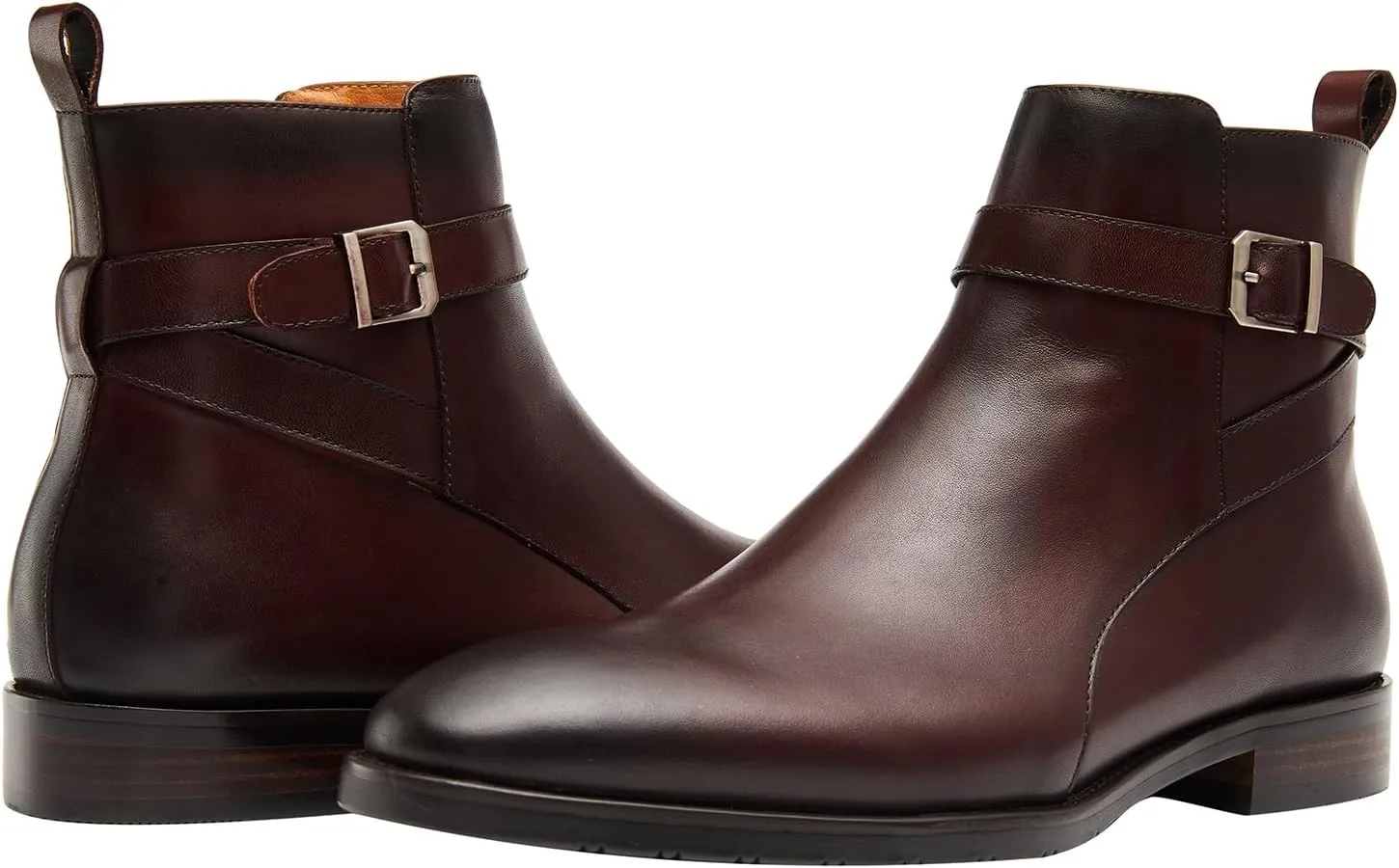 Santimon Mens Leather Boots Buckle Strap Formal Dress Business Casual Motorcycle Zip Ankle Boot For Men