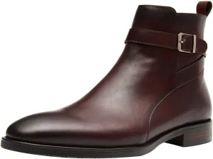 Santimon Mens Leather Boots Buckle Strap Formal Dress Business Casual Motorcycle Zip Ankle Boot For Men