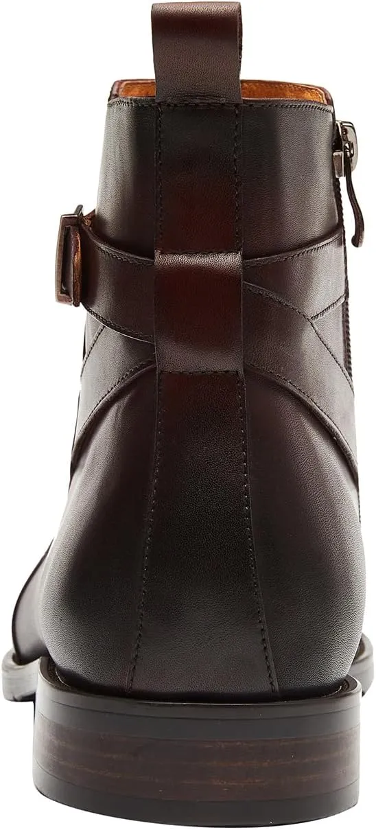 Santimon Mens Leather Boots Buckle Strap Formal Dress Business Casual Motorcycle Zip Ankle Boot For Men