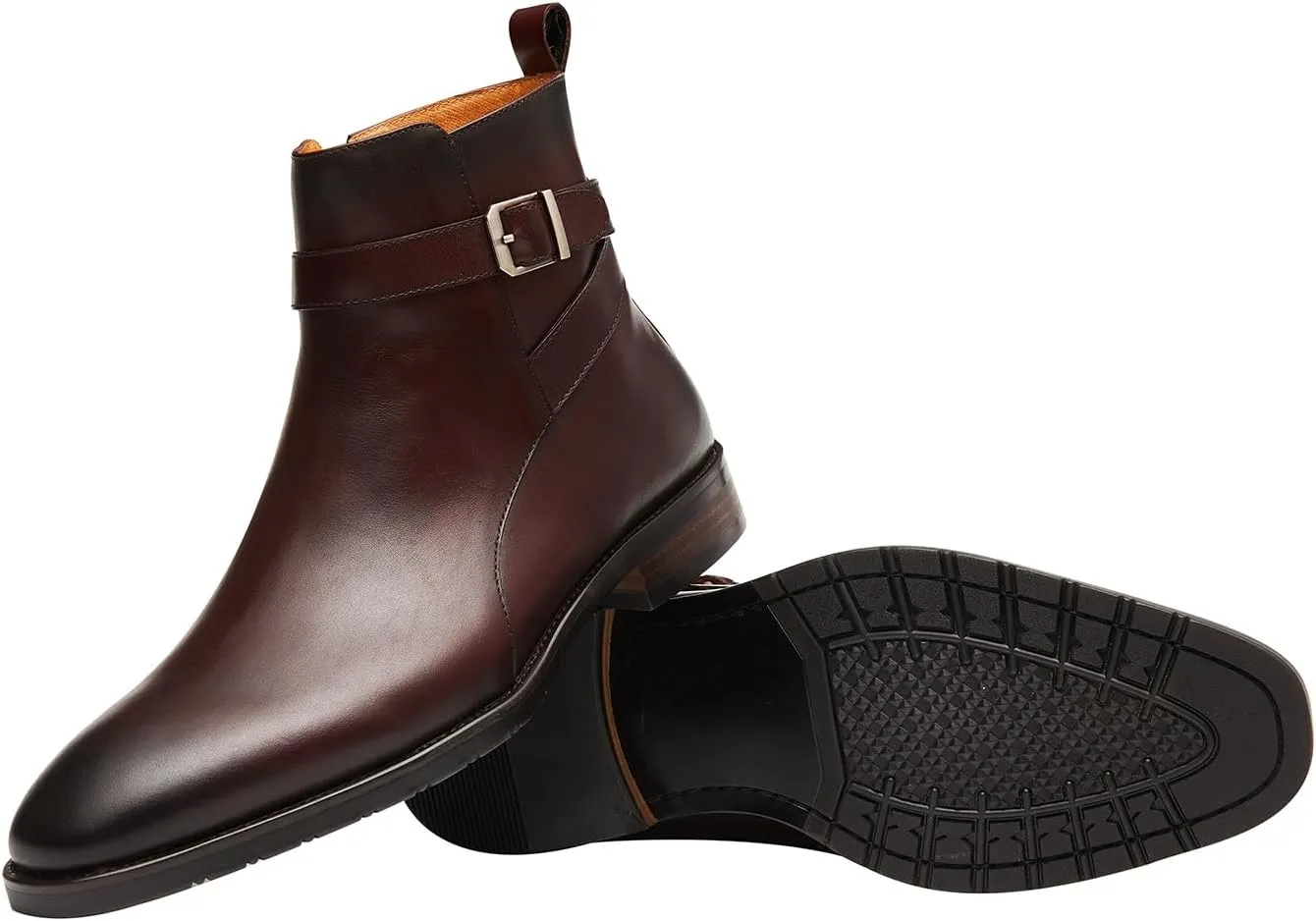 Santimon Mens Leather Boots Buckle Strap Formal Dress Business Casual Motorcycle Zip Ankle Boot For Men