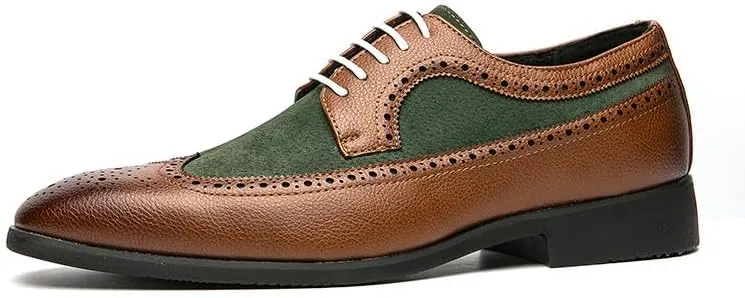 Santimon Mens Wingtip Two Tone Oxfords Perforated Duo-Texture Lace-up Brogues Patchwork Color Matching Punched Wedding Shoes