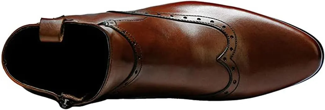 Santimon Men's Zipped Ankle Pointed Toe Brogue Wing Tip Formal Dress Leather Boots Black Brown