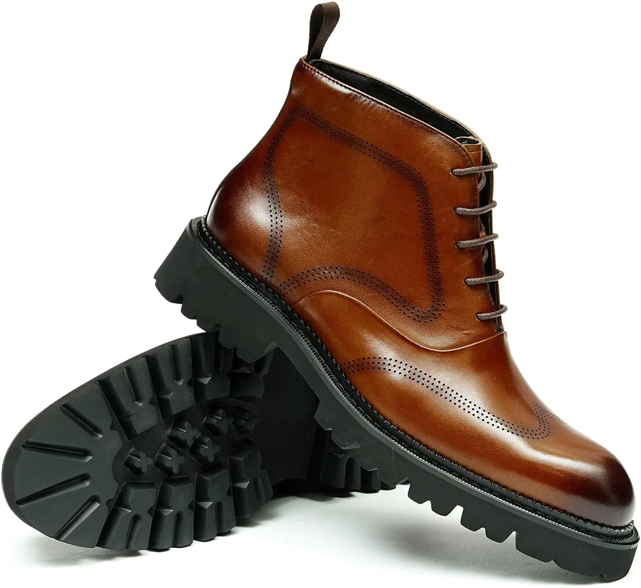 Santimon Oxfords Boots Men Formal Dress Ankle Boots Wingtip Brogues Genuine Leather Chelsea Boots Fashion Tuxedo Wedding Business Causal Wide Prom Chukka Boots for Men