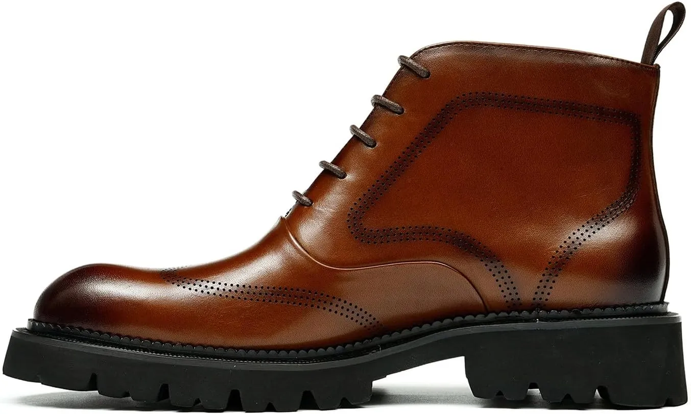 Santimon Oxfords Boots Men Formal Dress Ankle Boots Wingtip Brogues Genuine Leather Chelsea Boots Fashion Tuxedo Wedding Business Causal Wide Prom Chukka Boots for Men