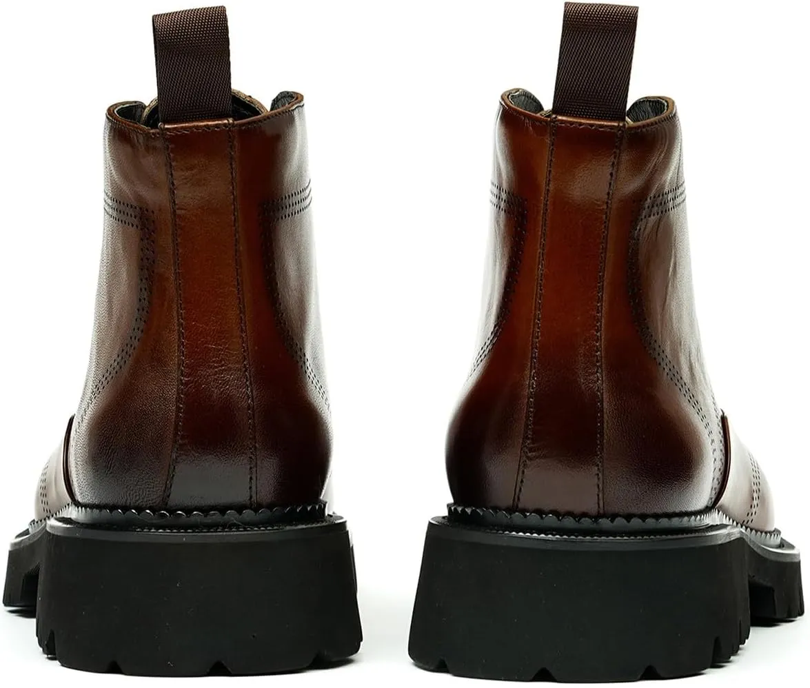 Santimon Oxfords Boots Men Formal Dress Ankle Boots Wingtip Brogues Genuine Leather Chelsea Boots Fashion Tuxedo Wedding Business Causal Wide Prom Chukka Boots for Men