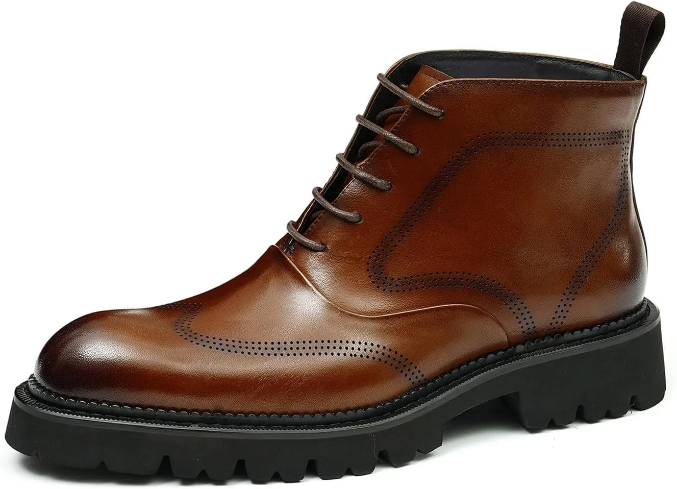 Santimon Oxfords Boots Men Formal Dress Ankle Boots Wingtip Brogues Genuine Leather Chelsea Boots Fashion Tuxedo Wedding Business Causal Wide Prom Chukka Boots for Men