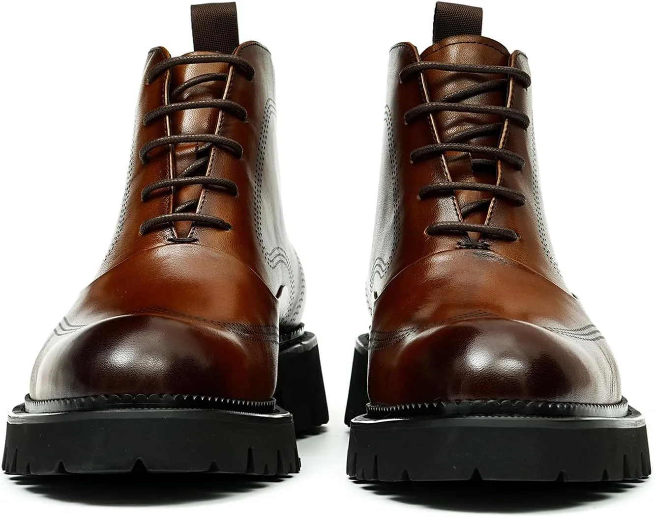 Santimon Oxfords Boots Men Formal Dress Ankle Boots Wingtip Brogues Genuine Leather Chelsea Boots Fashion Tuxedo Wedding Business Causal Wide Prom Chukka Boots for Men