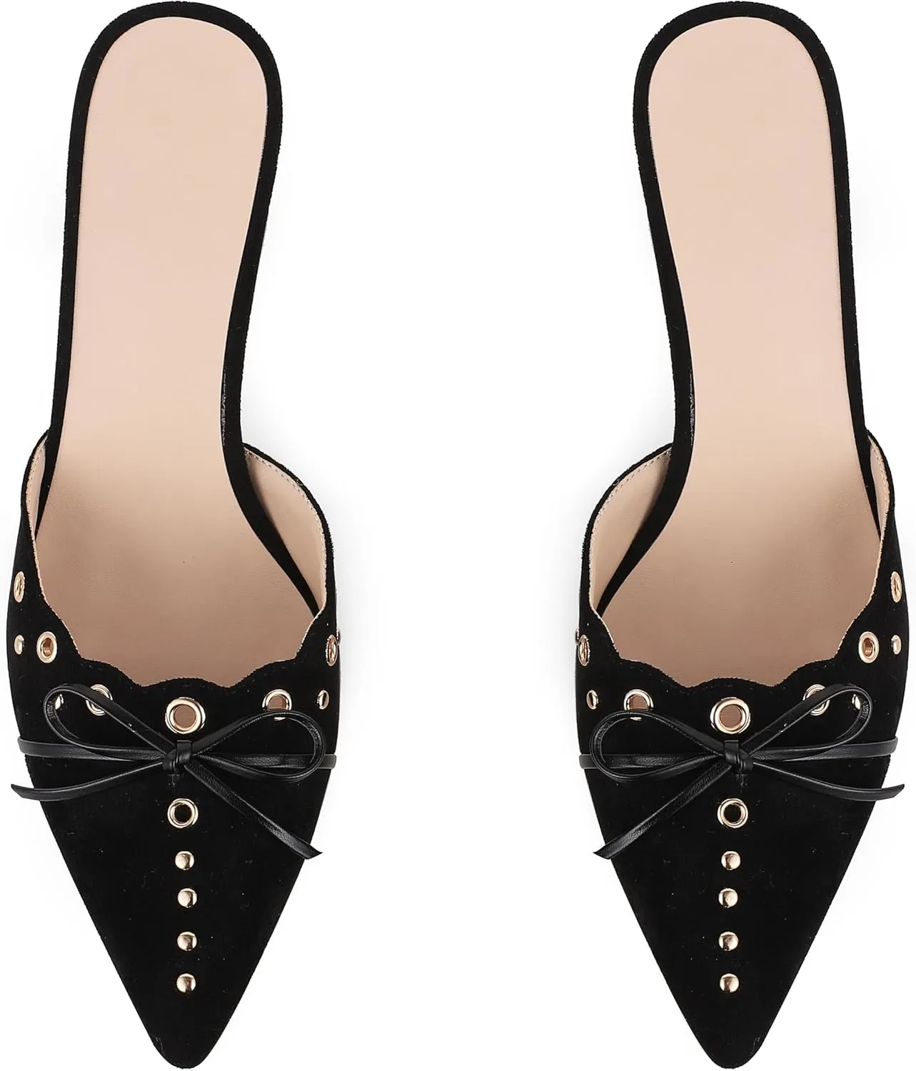 SaraIris Women's Black Mules Heels Pointed Toe Studded Slingback High Heel
