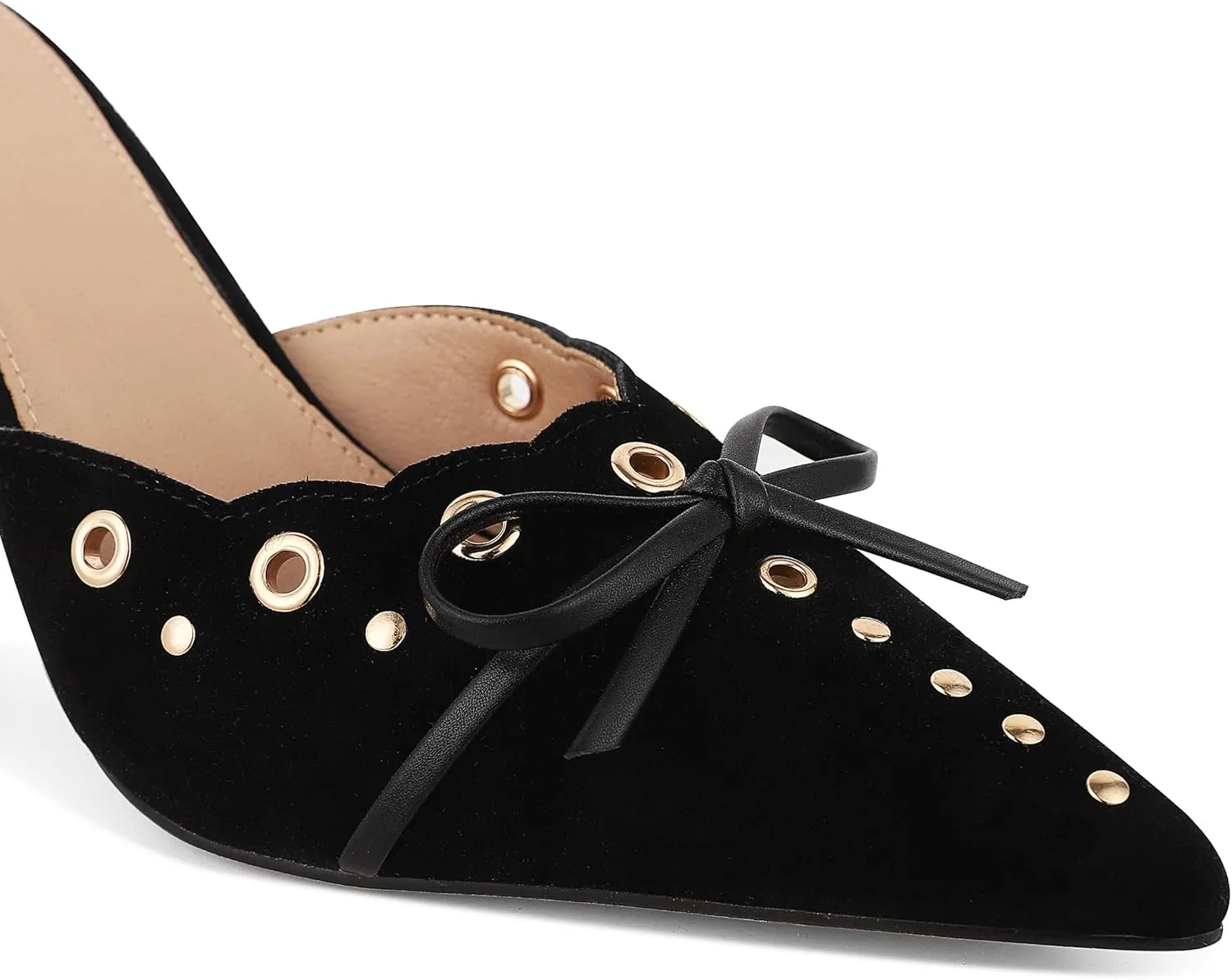 SaraIris Women's Black Mules Heels Pointed Toe Studded Slingback High Heel