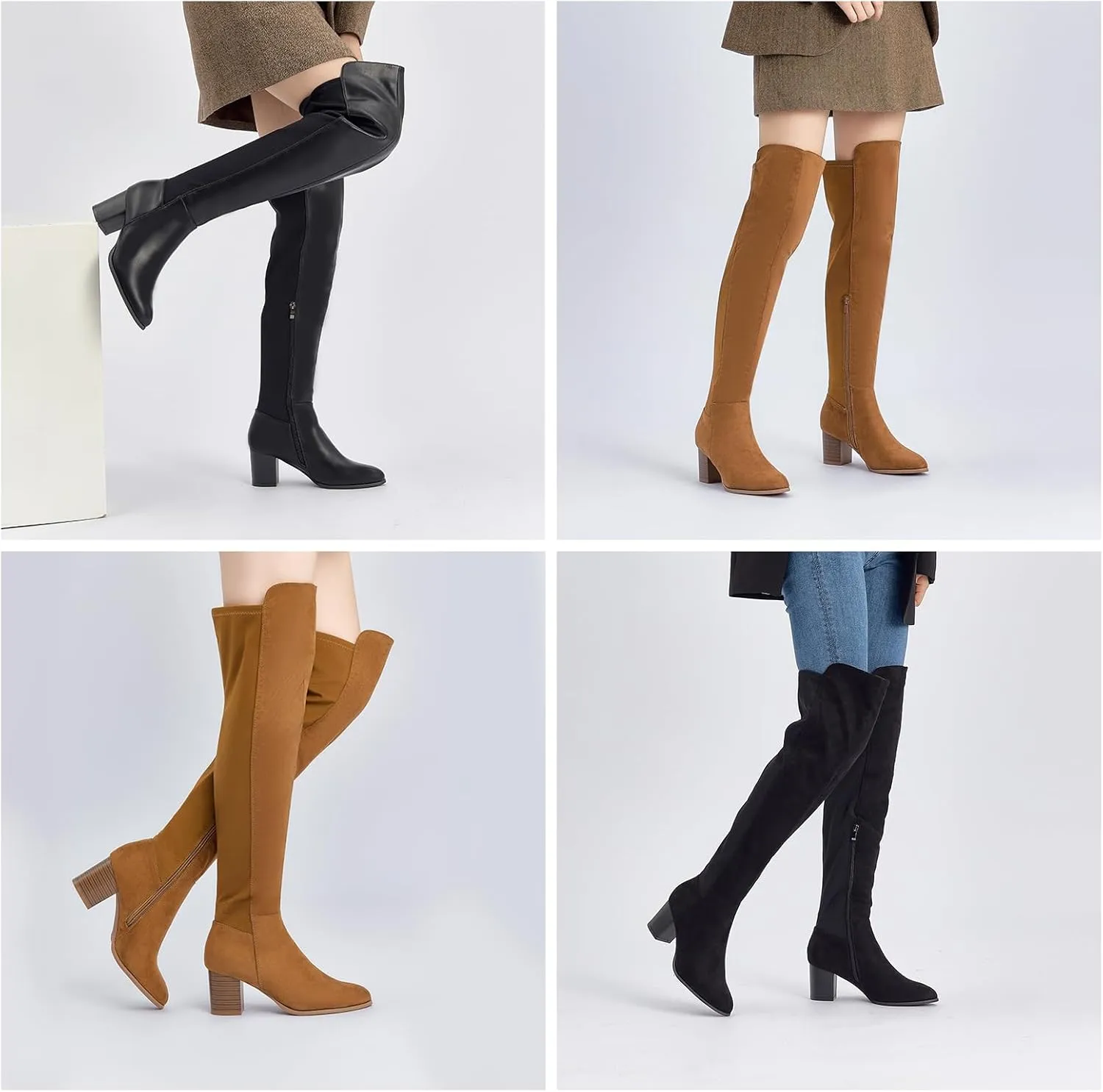 SelenePair Women's Over The Knee Boots Stretch Thigh High Block Mid Heel Boot Fashion Side Zip Winter Boots