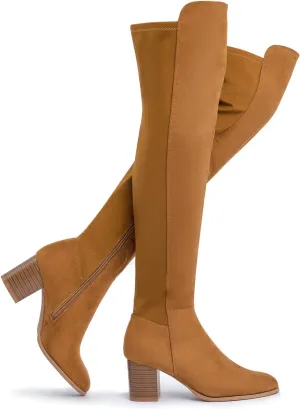 SelenePair Women's Over The Knee Boots Stretch Thigh High Block Mid Heel Boot Fashion Side Zip Winter Boots