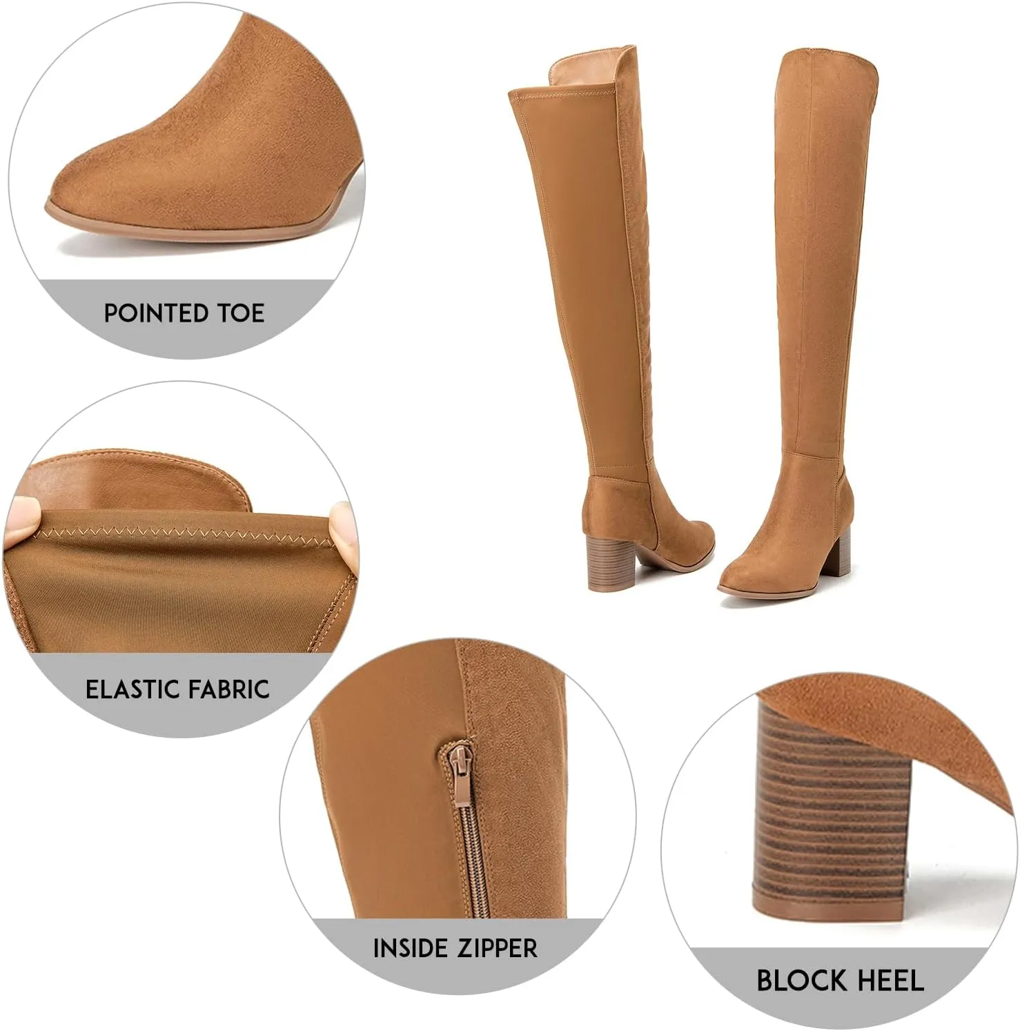 SelenePair Women's Over The Knee Boots Stretch Thigh High Block Mid Heel Boot Fashion Side Zip Winter Boots