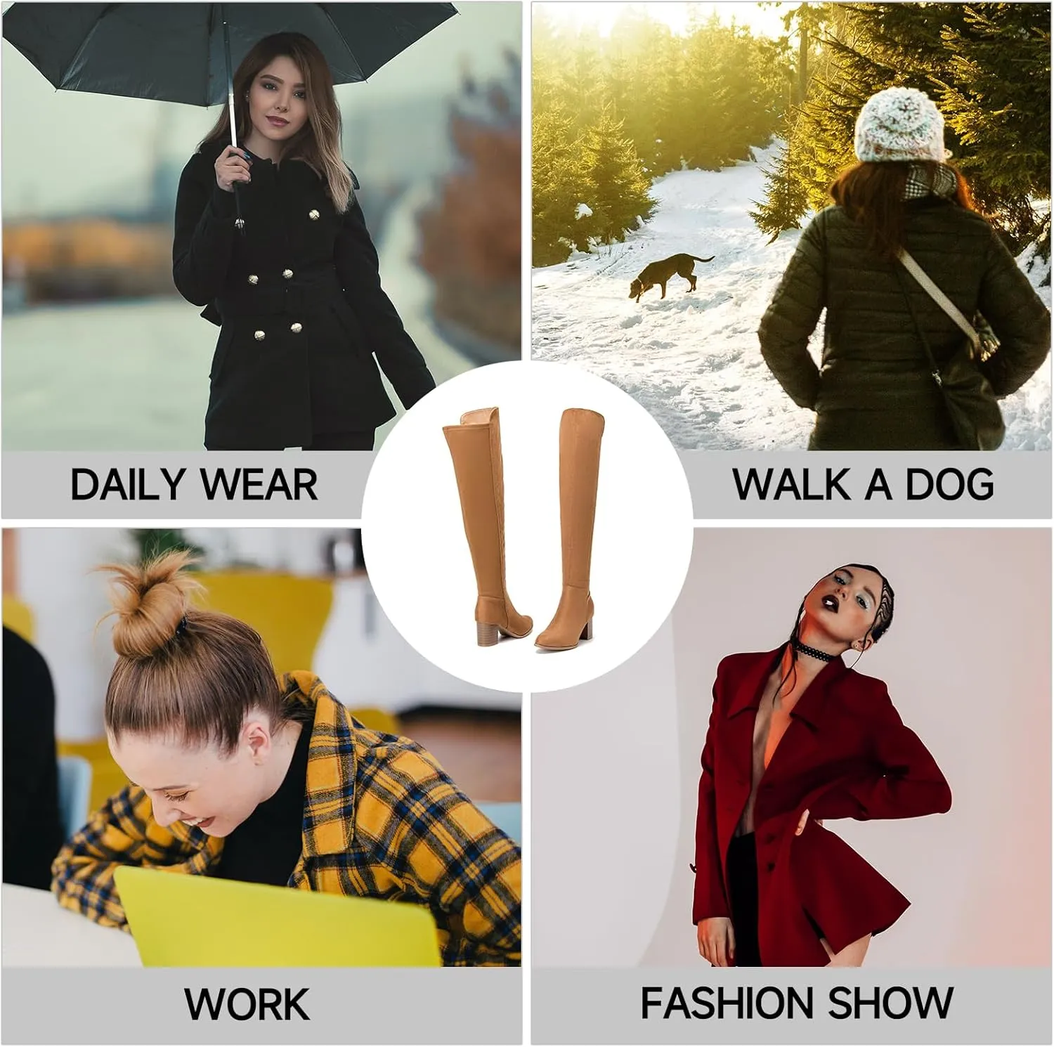 SelenePair Women's Over The Knee Boots Stretch Thigh High Block Mid Heel Boot Fashion Side Zip Winter Boots