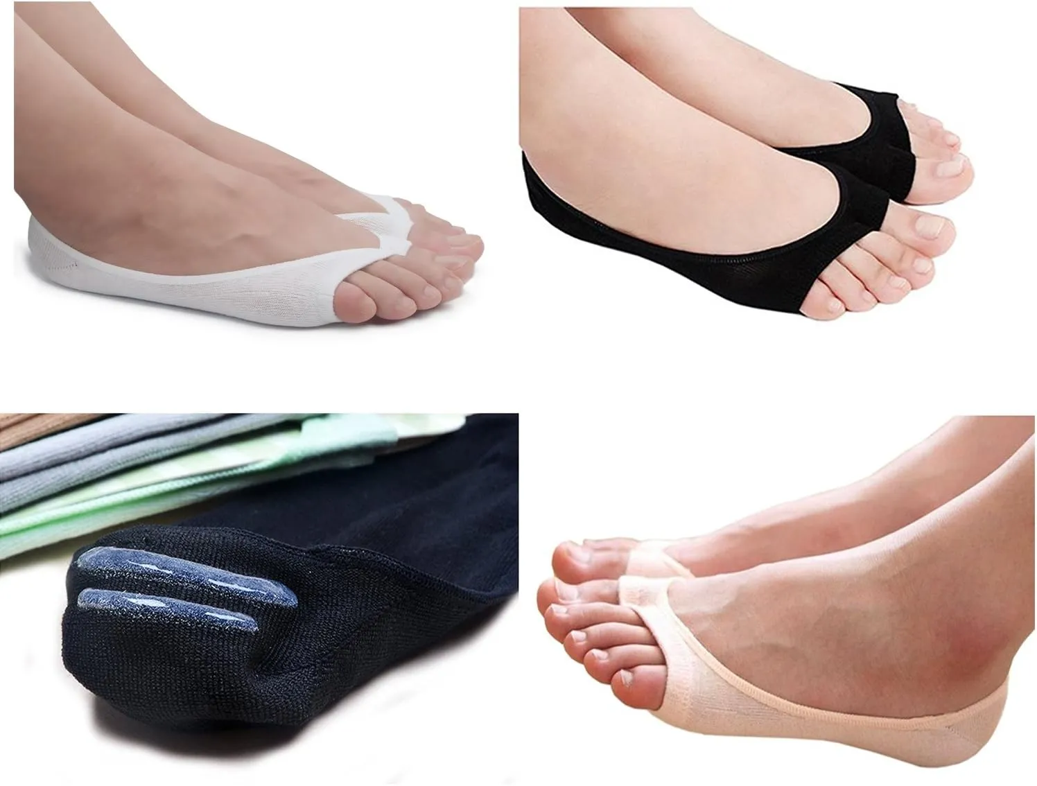 seven wolves Womens Peep Toe Socks 6 Pairs, Toeless Cotton No Show Socks Non Slip Shoe Liner