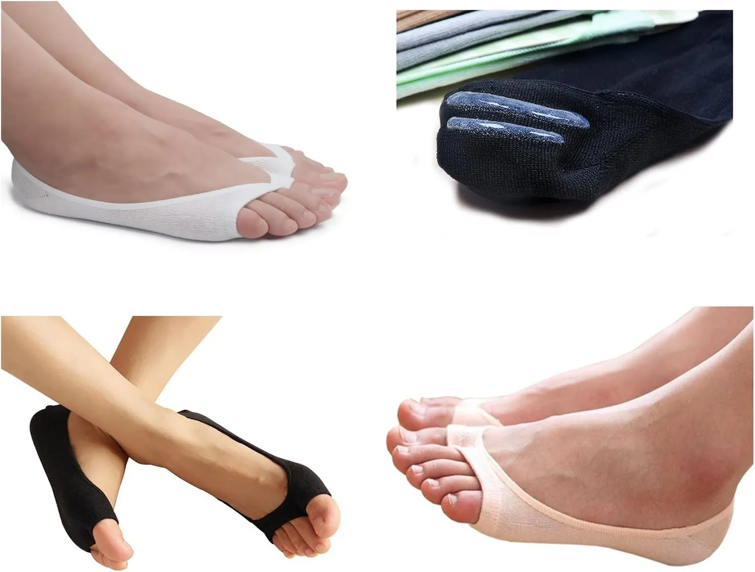 seven wolves Womens Peep Toe Socks 6 Pairs, Toeless Cotton No Show Socks Non Slip Shoe Liner
