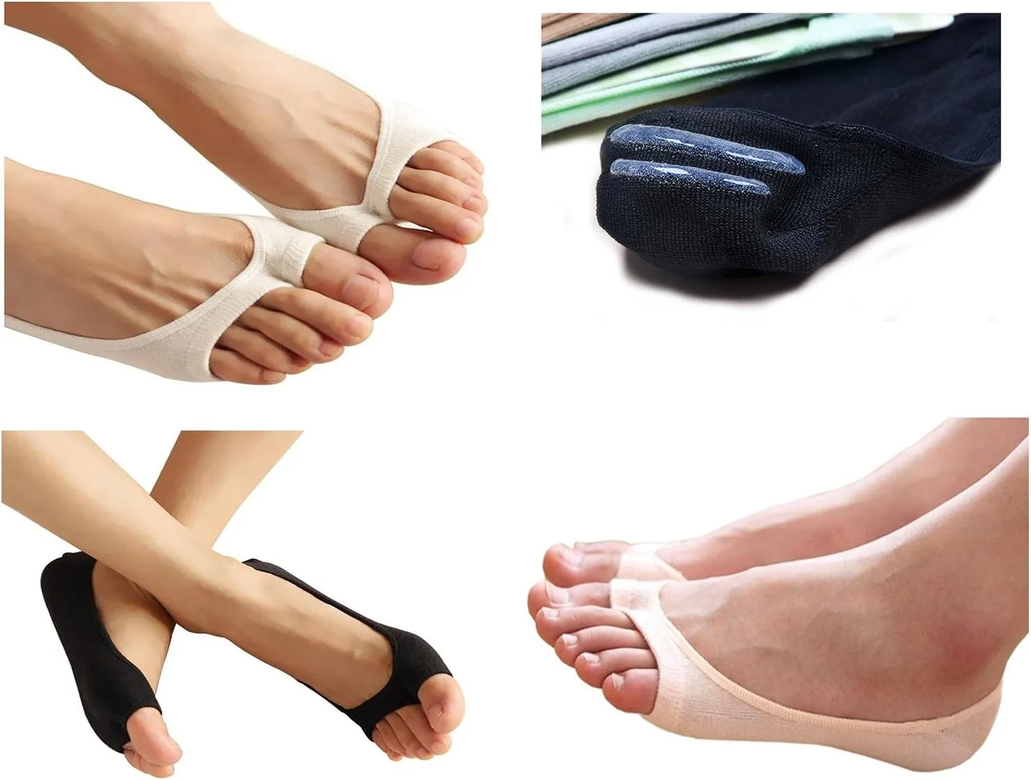 seven wolves Womens Peep Toe Socks 6 Pairs, Toeless Cotton No Show Socks Non Slip Shoe Liner
