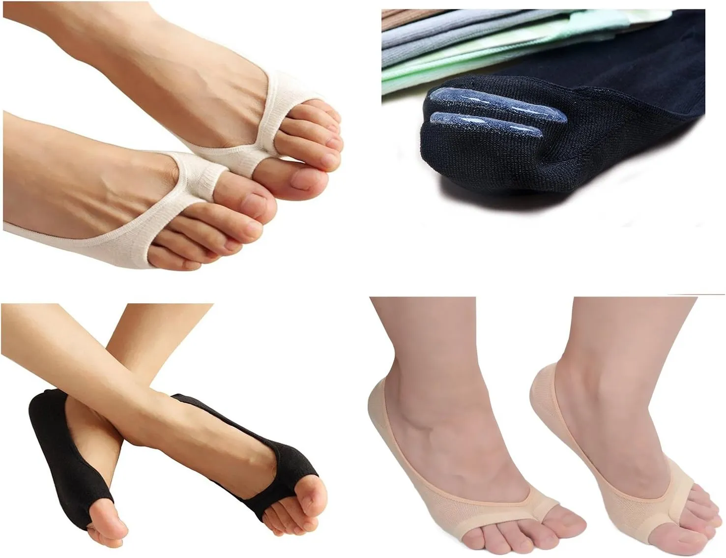 seven wolves Womens Peep Toe Socks 6 Pairs, Toeless Cotton No Show Socks Non Slip Shoe Liner