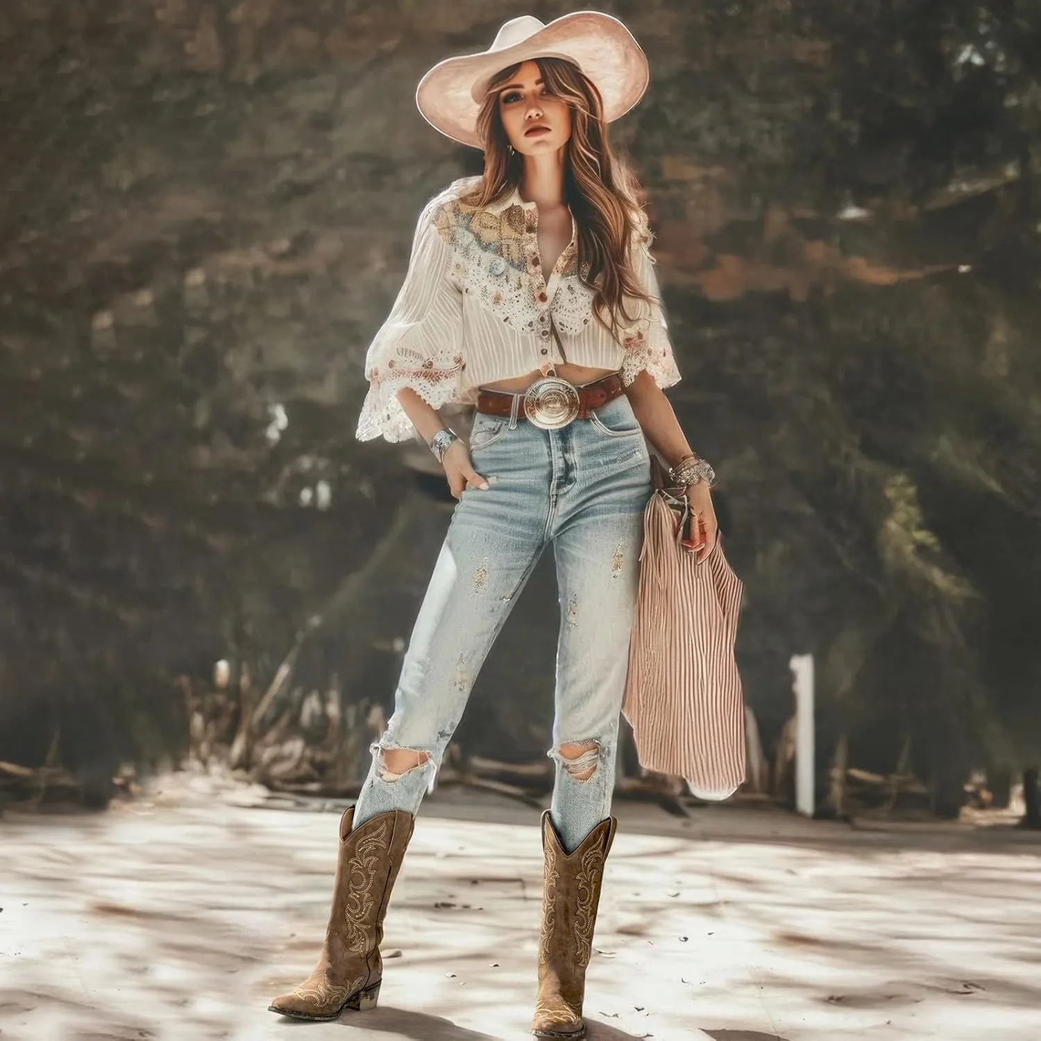 SheSole Women's Studded Cowgirl Cowboy Boots Snip Toe Mid Calf Fashion Western Boots