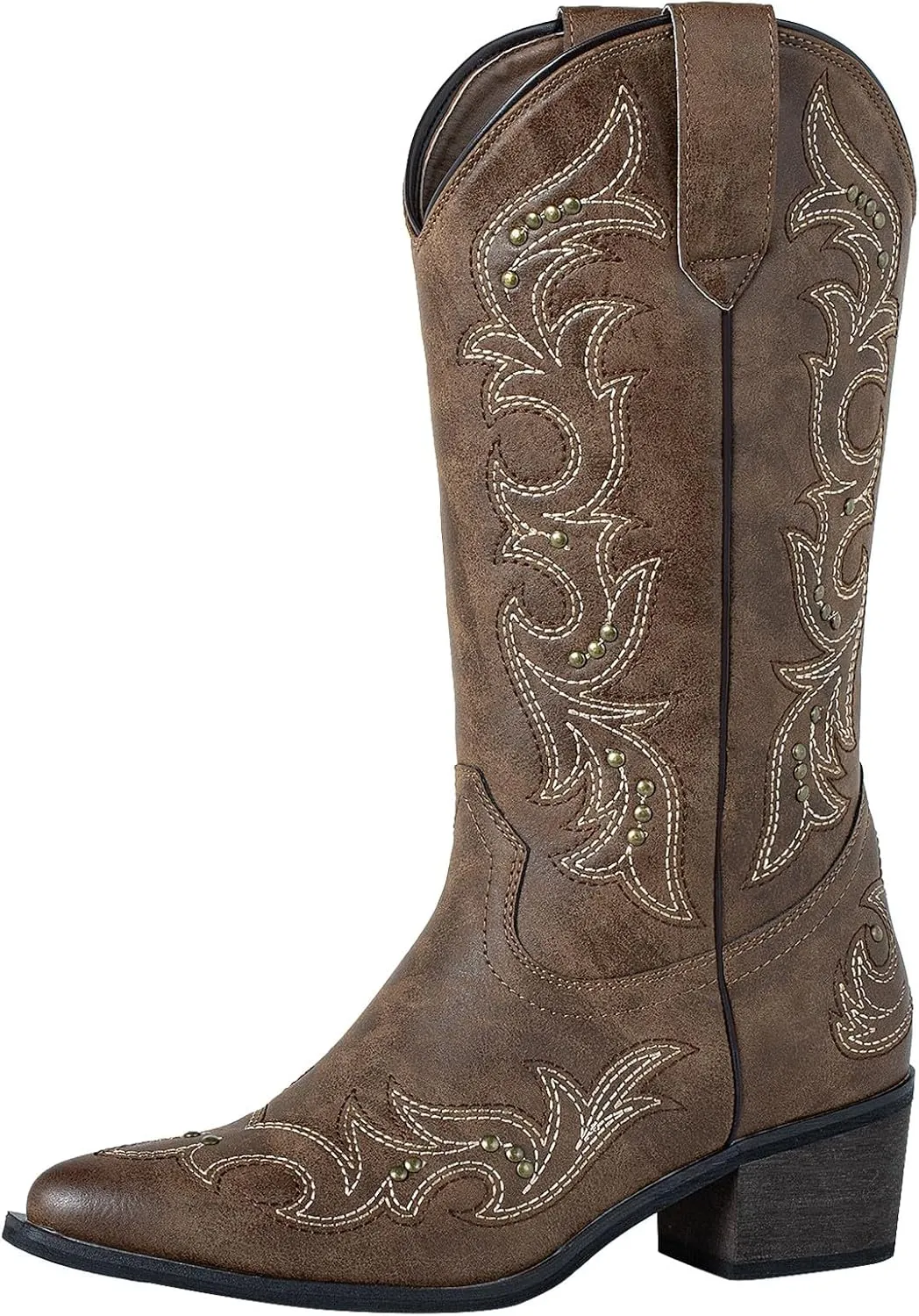 SheSole Women's Studded Cowgirl Cowboy Boots Snip Toe Mid Calf Fashion Western Boots