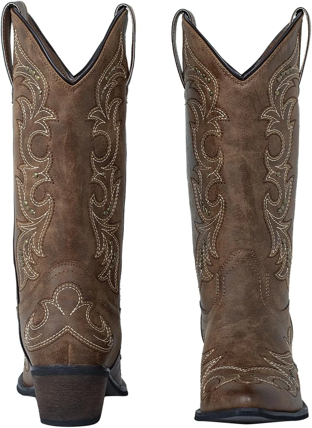 SheSole Women's Studded Cowgirl Cowboy Boots Snip Toe Mid Calf Fashion Western Boots