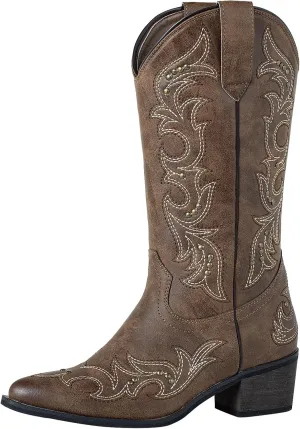 SheSole Women's Studded Cowgirl Cowboy Boots Snip Toe Mid Calf Fashion Western Boots