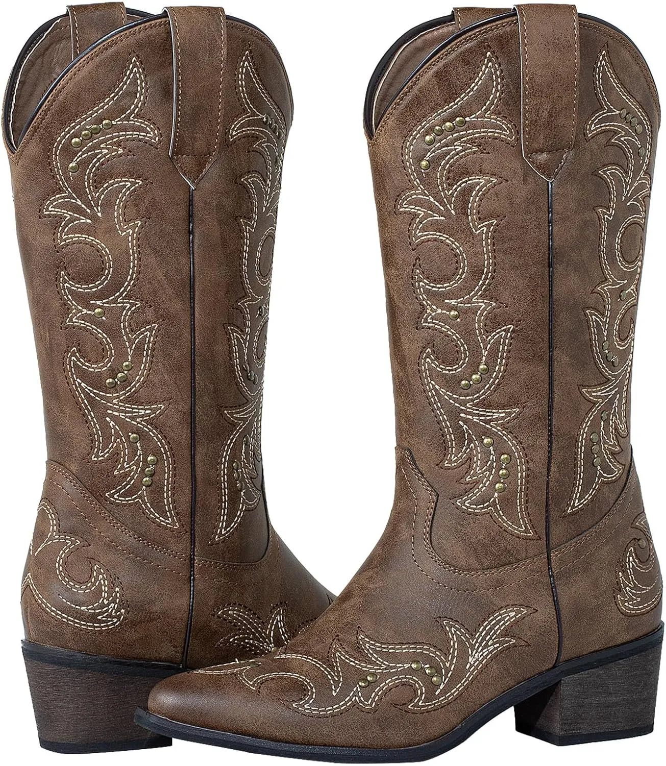 SheSole Women's Studded Cowgirl Cowboy Boots Snip Toe Mid Calf Fashion Western Boots