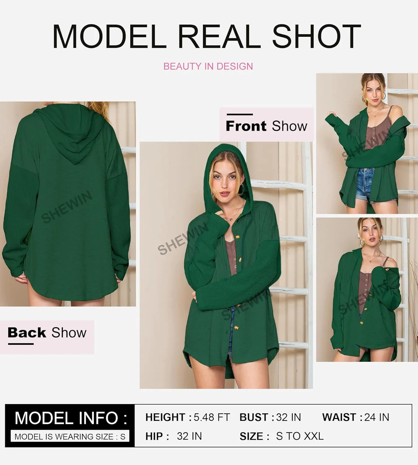 SHEWIN Oversized Sweatshirt for Women Loose Fit Casual Long Sleeve Button Hooded Sweatshirts Hoodies with Pocket