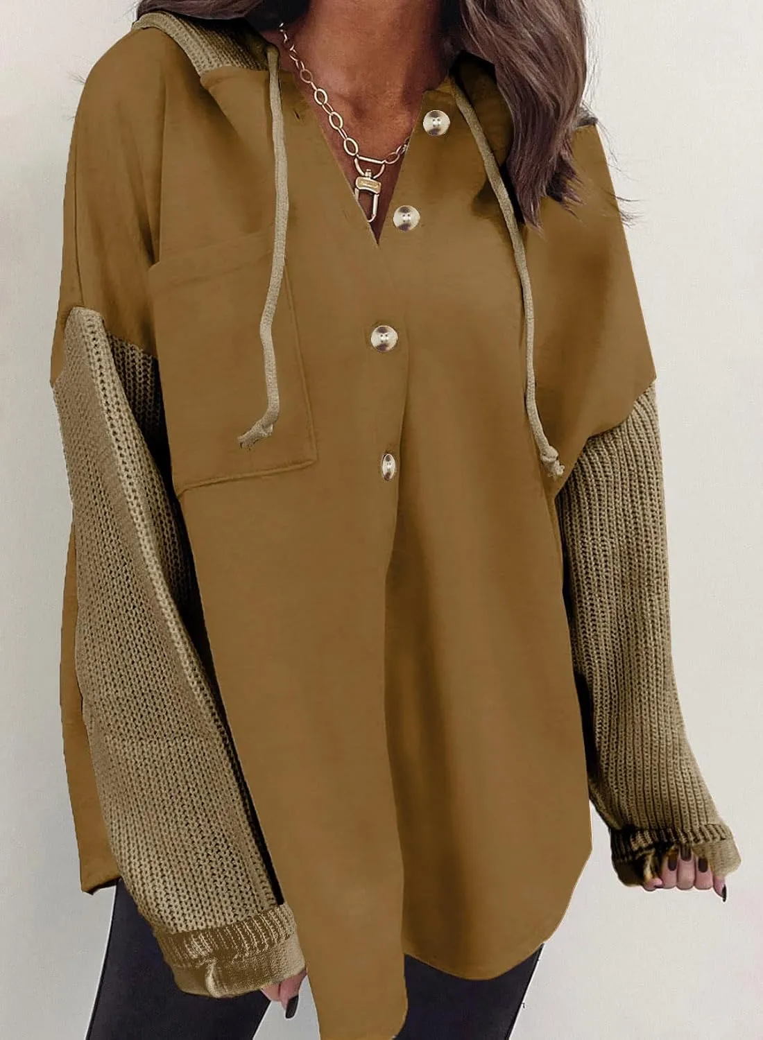 SHEWIN Oversized Sweatshirt for Women Loose Fit Casual Long Sleeve Button Hooded Sweatshirts Hoodies with Pocket