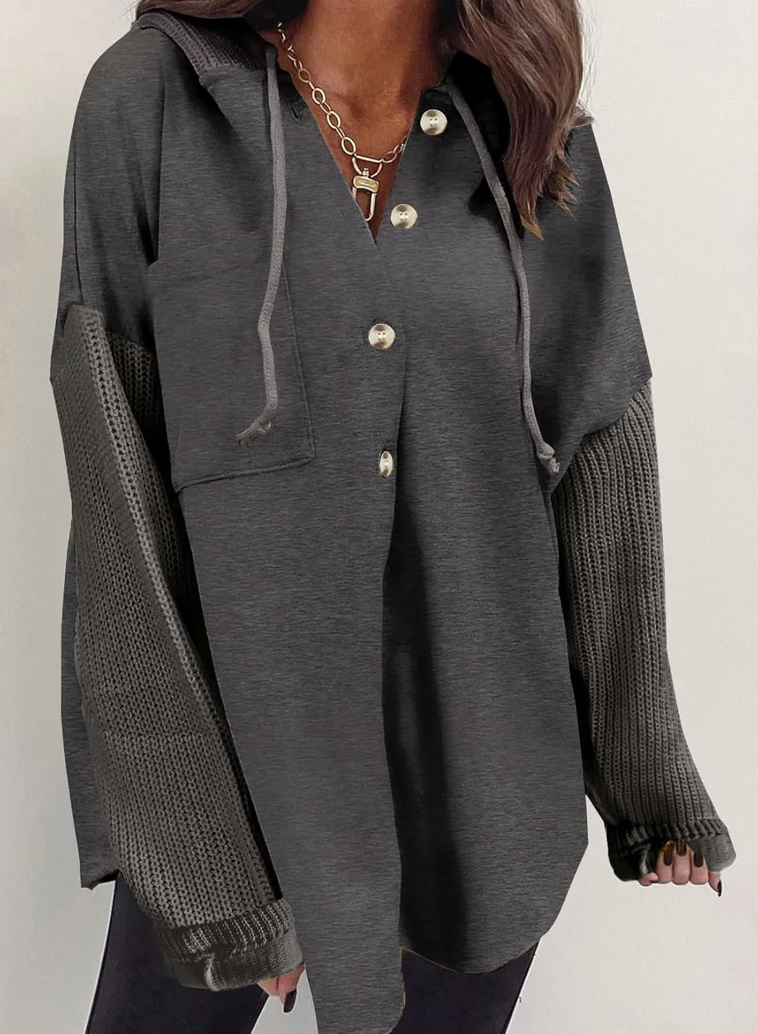 SHEWIN Oversized Sweatshirt for Women Loose Fit Casual Long Sleeve Button Hooded Sweatshirts Hoodies with Pocket