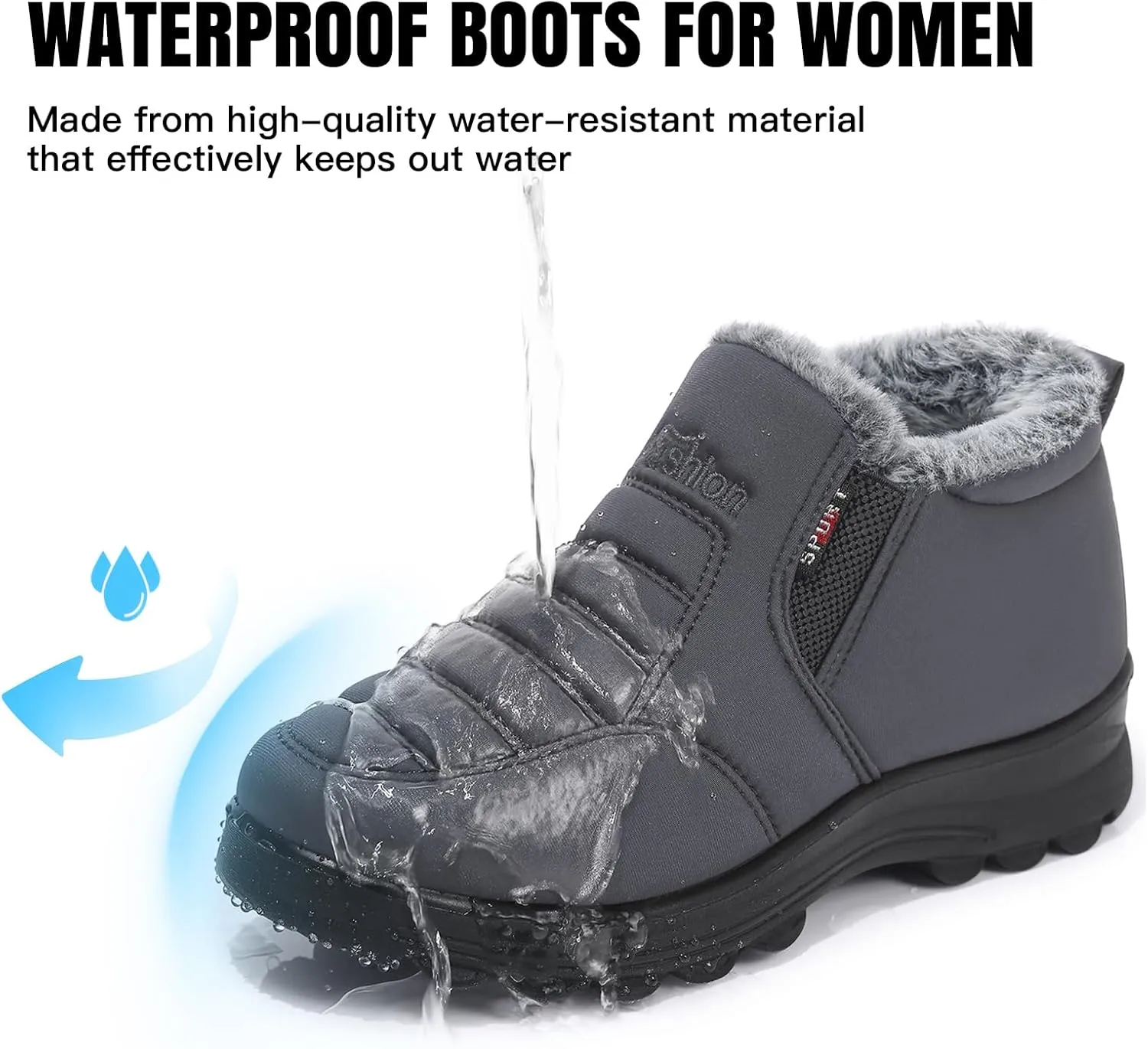 SHIBEVER Womens Snow Boots Ankle Booties Waterproof Winter Boots Synthetic Leather Side Zip Fashion Boots